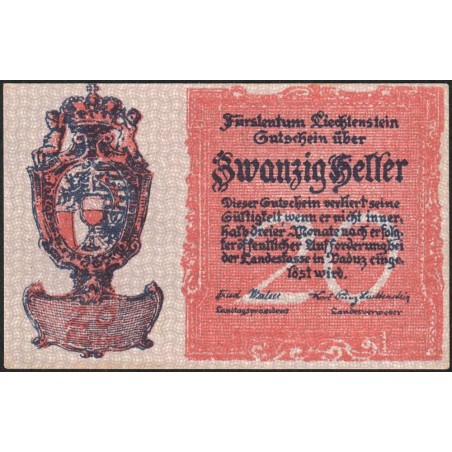 Liechtenstein - Pick 2 - 20 heller - 1920 - Etat : NEUF