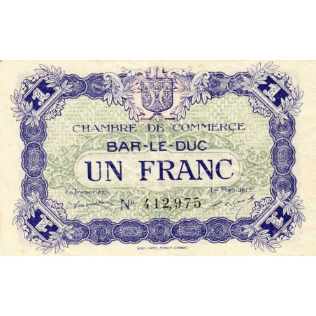 Bar-le-Duc - Pirot 19-11 - 1 franc - 01/09/1917 - Etat : SPL