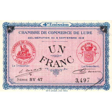 Lure - Pirot 76-28 - 1 franc - Série SV 47 - 09/09/1918 - Etat : SUP+