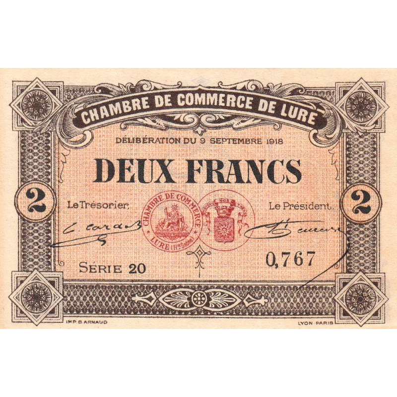 Lure - Pirot 76-30 - 2 francs - Série 20 - 09/09/1918 - Etat : pr.NEUF