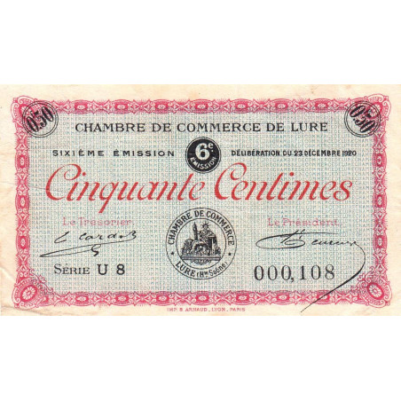 Lure - Pirot 76-36 - 50 centimes - Série U 8 - 23/12/1920 - Etat : TB+