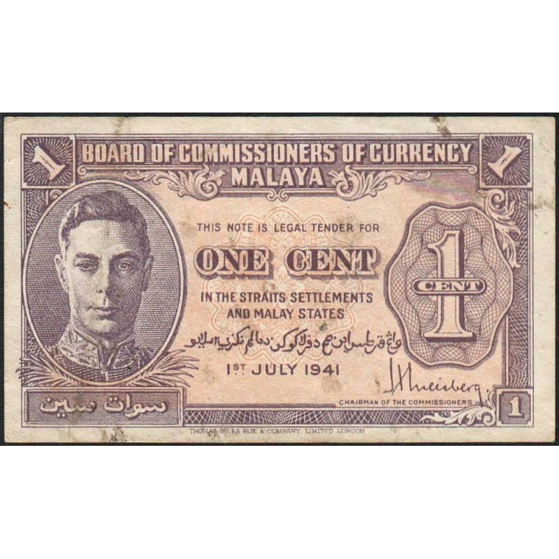 Malaisie Britannique - Pick 6 - 1 cent - 01/07/1941 - Etat : TB+