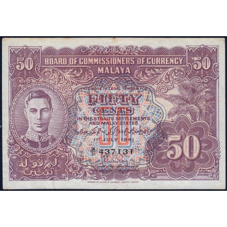 Malaisie Britannique - Pick 10b_2 - 50 cents - Série A/31 - 01/07/1941 - Etat : TTB+