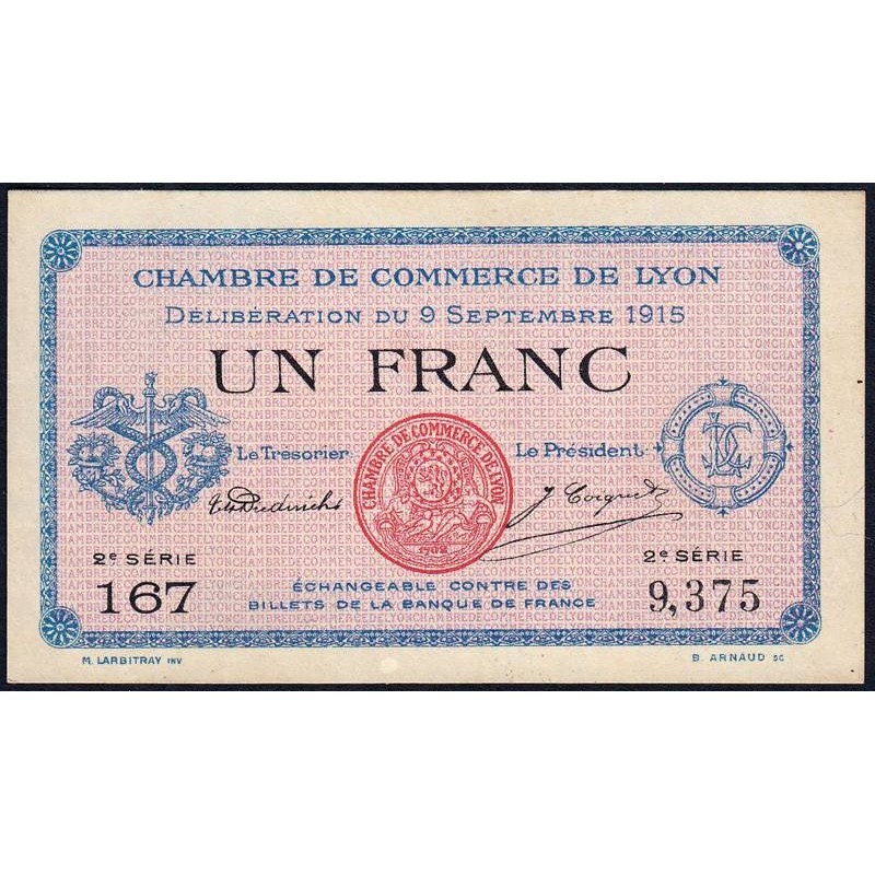 Lyon - Pirot 77-6 - 1 franc - 2e série 167 - 09/09/1915 - Etat : SPL+