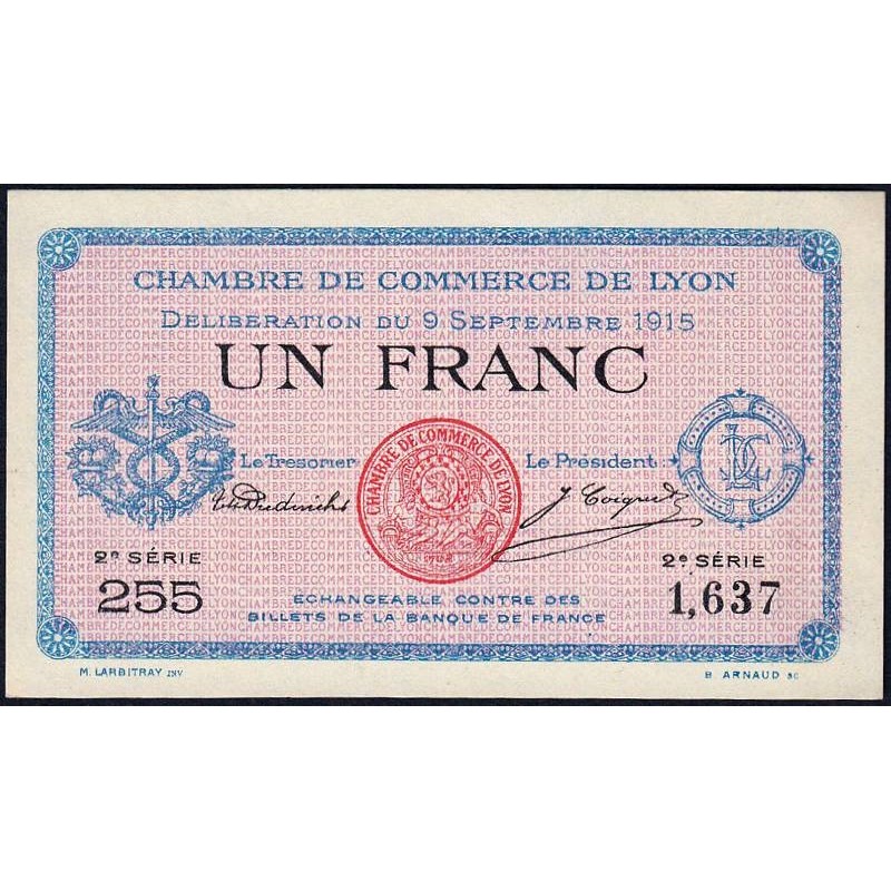Lyon - Pirot 77-6 - 1 franc - 2e série 255 - 09/09/1915 - Etat : SPL