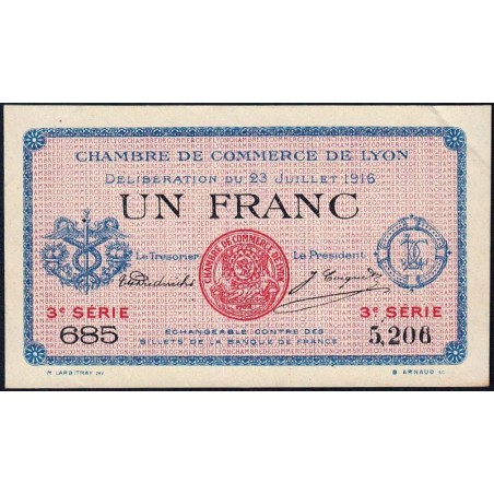 Lyon - Pirot 77-10 - 1 franc - 3e série 685 - 23/07/1916 - Etat : SUP