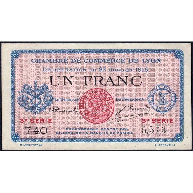 Lyon - Pirot 77-10 - 1 franc - 3e série 740 - 23/07/1916 - Etat : SUP
