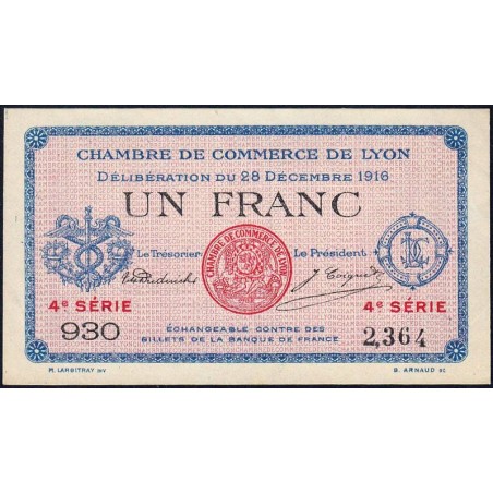 Lyon - Pirot 77-13 - 1 franc - 4e série 930 - 28/12/1916 - Etat : SUP+