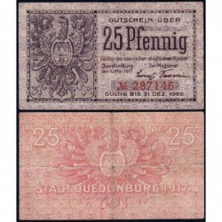 Allemagne - Notgeld - Qedlinburg - 25 pfennig - 10/05/1917 - Etat : TTB