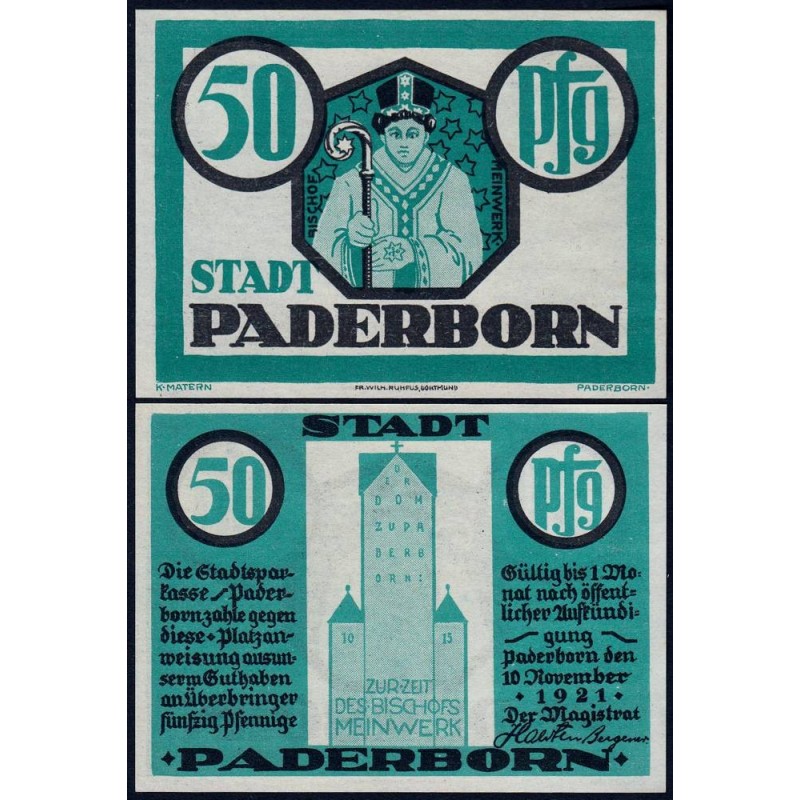 Allemagne - Notgeld - Paderbron - 50 pfennig - 10/11/1921 - Etat : pr.NEUF