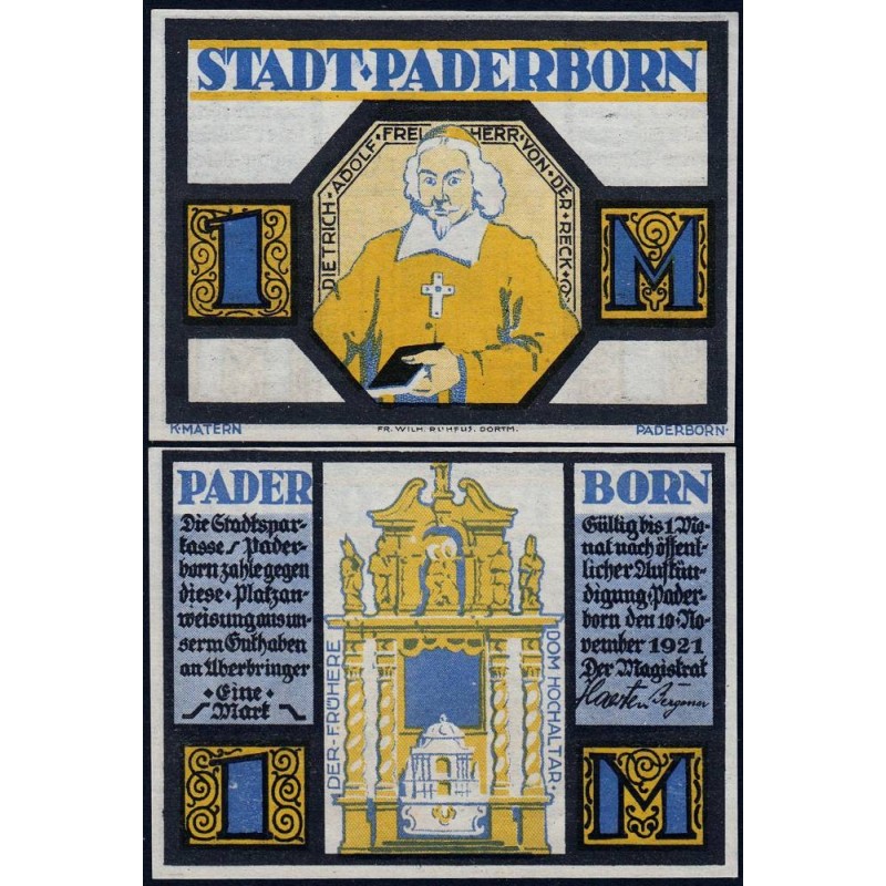 Allemagne - Notgeld - Paderbron - 1 mark - 10/11/1921 - Etat : NEUF