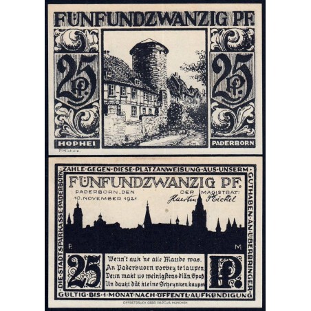 Allemagne - Notgeld - Paderbron - 25 pfennig - 10/11/1921 - Etat : NEUF