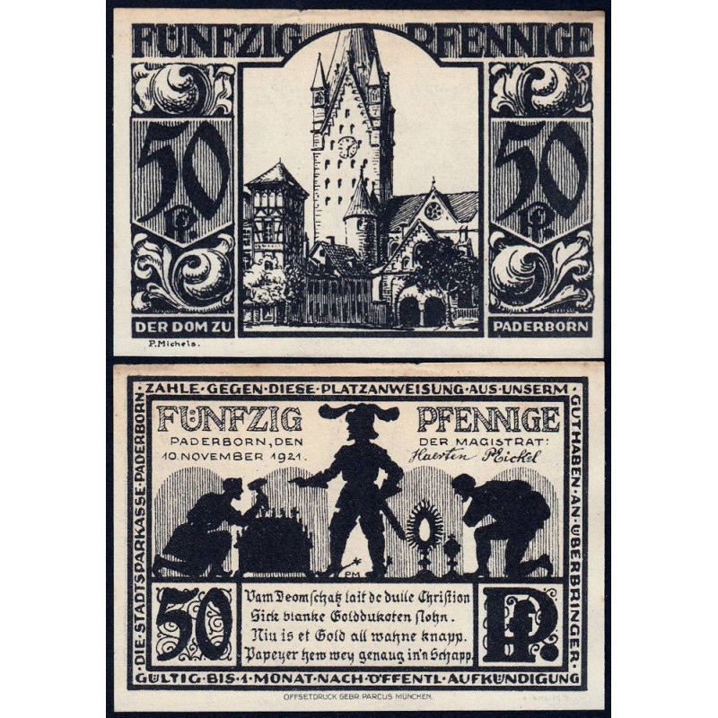 Allemagne - Notgeld - Paderbron - 50 pfennig - 10/11/1921 - Etat : SPL