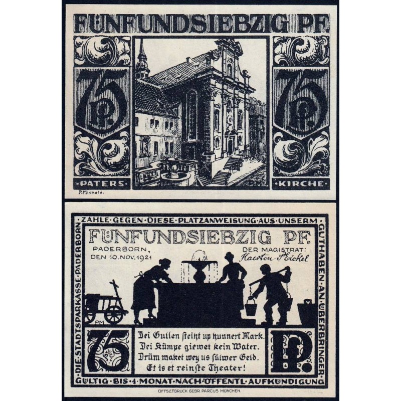 Allemagne - Notgeld - Paderbron - 75 pfennig - 10/11/1921 - Etat : NEUF