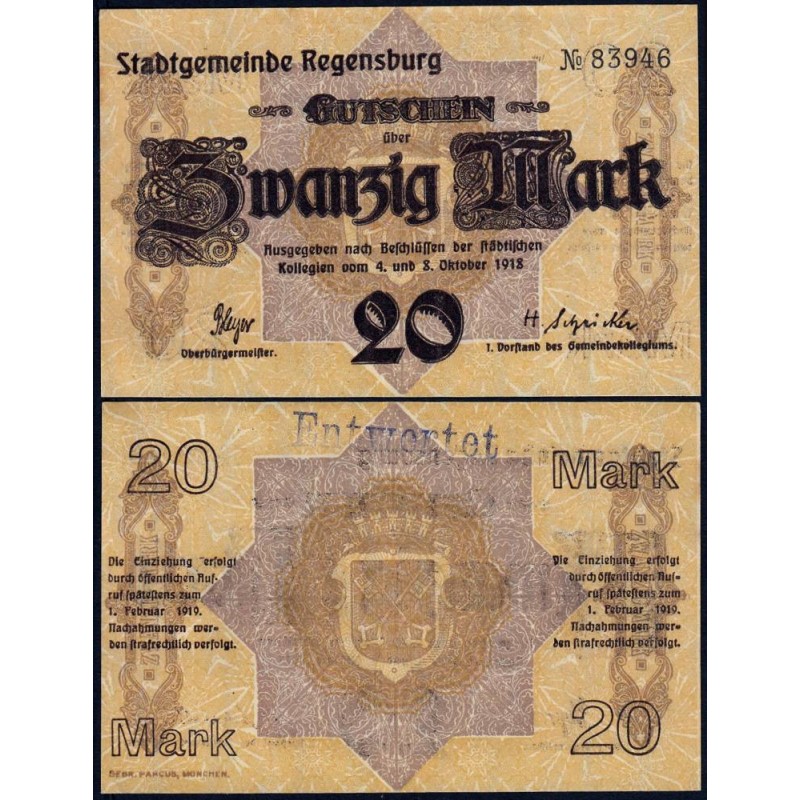 Allemagne - Notgeld - Regensburg - 20 mark - 08/10/1918 - Etat : NEUF