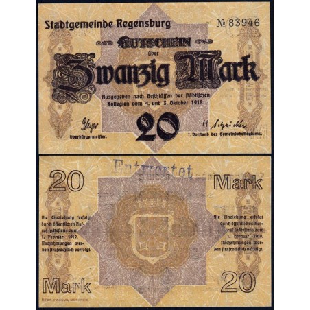 Allemagne - Notgeld - Regensburg - 20 mark - 08/10/1918 - Etat : NEUF