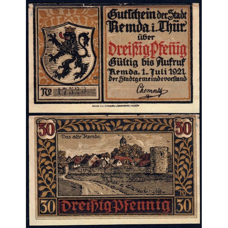 Allemagne - Notgeld - Remda - 30 pfennig - 01/07/1921 - Etat : TTB