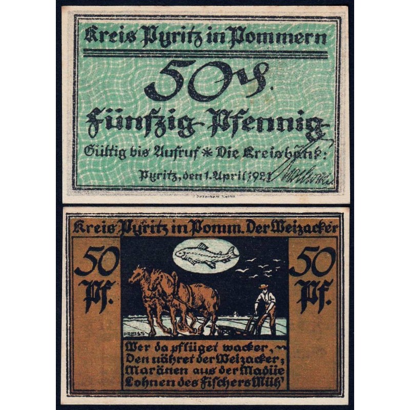 Pologne - Notgeld - Pyritz (Pyrzyce) - 50 pfennig - 01/04/1921 - Etat : NEUF