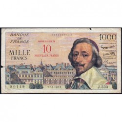 F 53-01 - 07-03/1957 - 10 nouv. francs sur 1000 francs - Richelieu - Série J.333 - Etat : TB-