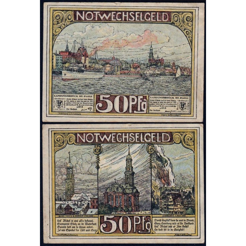 Allemagne - Notgeld - Hamburg - 50 pfennig - Type 2 - 1921 - Etat : TTB