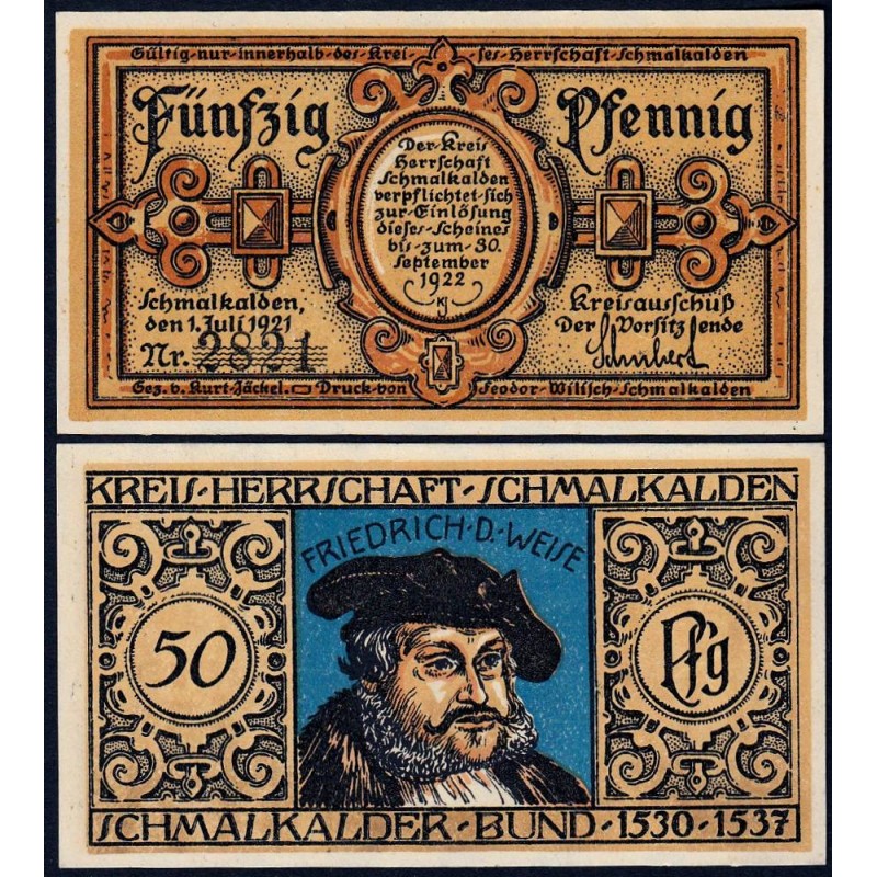 Allemagne - Notgeld - Schmalkalden - 50 pfennig - 01/07/1921 - Etat : NEUF