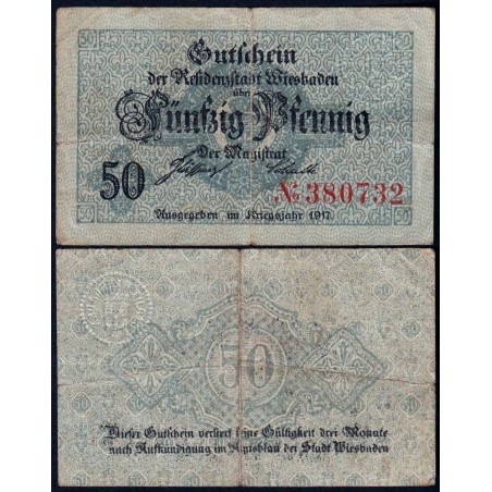 Allemagne - Notgeld - Wiesbaden - 50 pfennig - 1917 - Etat : TB