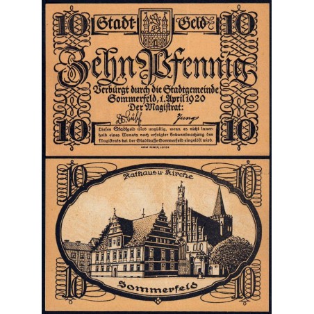 Pologne - Notgeld - Sommerfeld (Lubsko) - 10 pfennig - 01/04/1920 - Etat : pr.NEUF