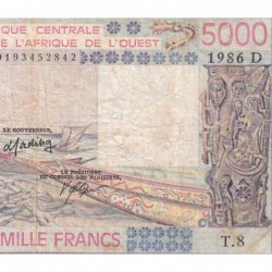 Mali - Pick 407Dg - 5'000 francs - Série T.8 - 1986 - Etat : TB-