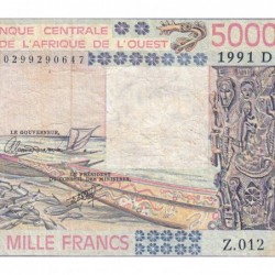 Mali - Pick 407Dj - 5'000 francs - Série Z.012 - 1991 - Etat : TB-