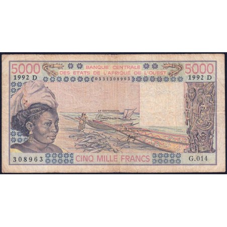 Mali - Pick 407Dl - 5'000 francs - Série G.014 - 1992 - Etat : TB-