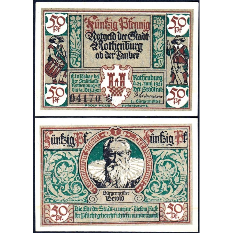 Allemagne - Notgeld - Rothenburg-ob-der-Taubel - 50 pfennig - Série I - 24/06/1921 - Etat : NEUF