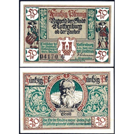 Allemagne - Notgeld - Rothenburg-ob-der-Taubel - 50 pfennig - Série I - 24/06/1921 - Etat : NEUF