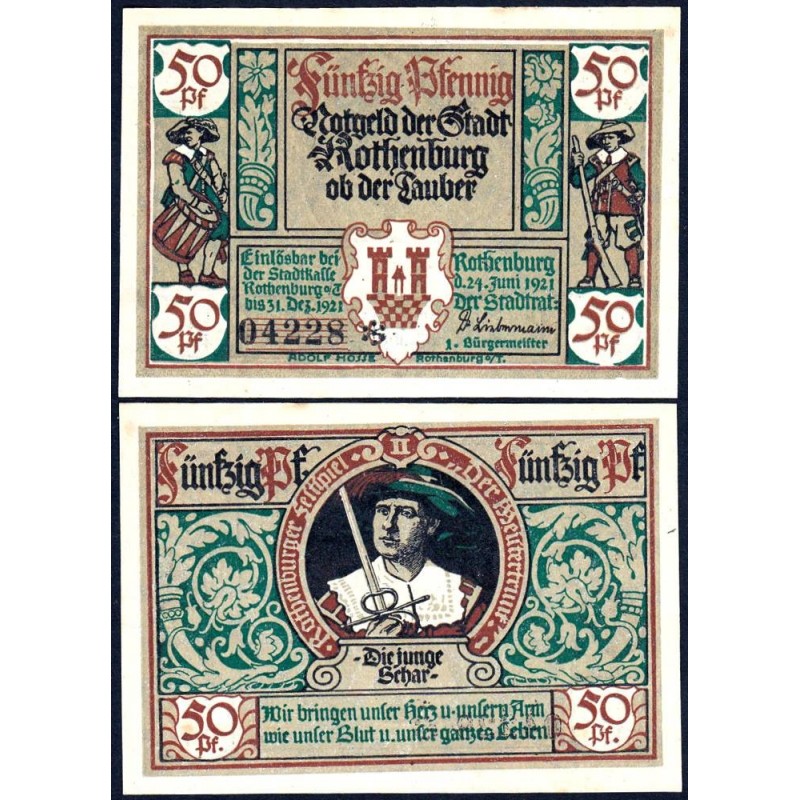 Allemagne - Notgeld - Rothenburg-ob-der-Taubel - 50 pfennig - Série II - 24/06/1921 - Etat : SPL+