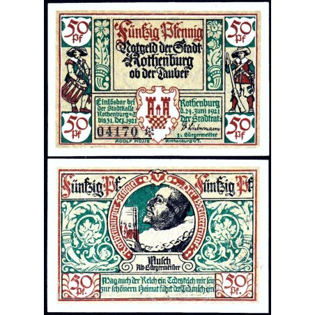 Allemagne - Notgeld - Rothenburg-ob-der-Taubel - 50 pfennig - Série V - 24/06/1921 - Etat : SPL+