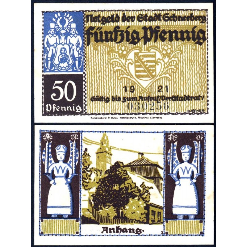 Allemagne - Notgeld - Schneeberg - 50 pfennig - Type 3 - 1921 - Etat : NEUF