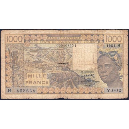 Niger - Pick 607Hb_1 - 1'000 francs - Série Y.002 - 1981 - Erreur numéro - Etat : B-