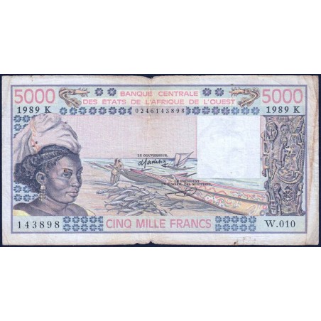 Niger - Pick 608He - 5'000 francs - Série W.010 (remplacement) - 1989 - Etat : TB