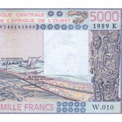 Niger - Pick 608He - 5'000 francs - Série W.010 (remplacement) - 1989 - Etat : TB