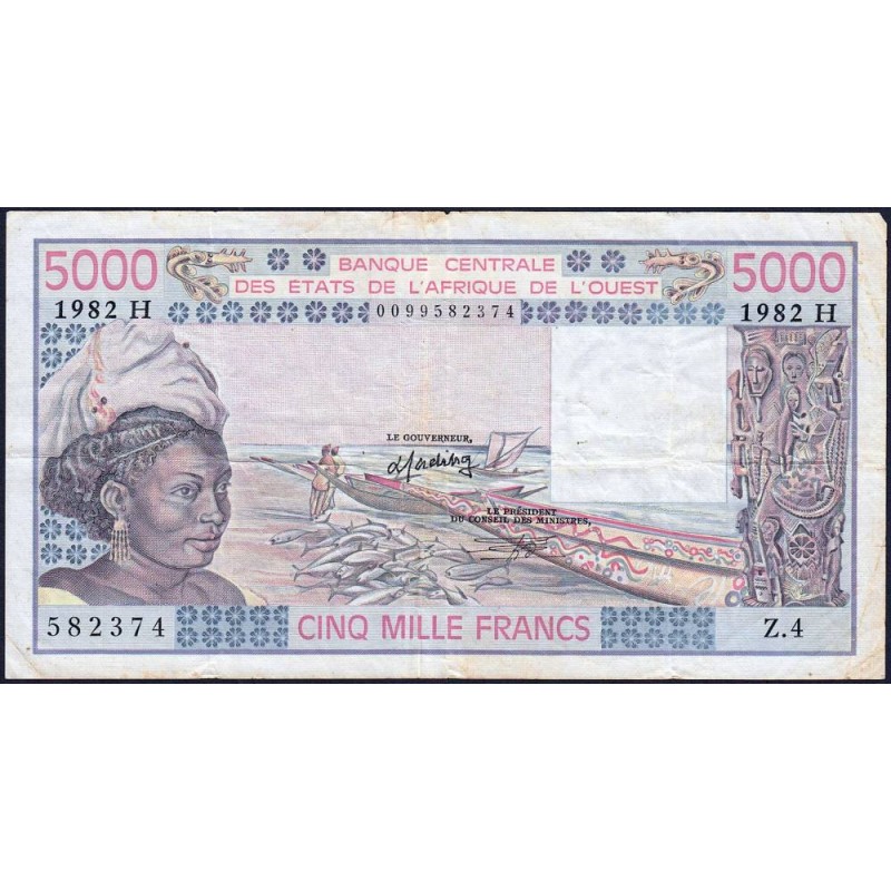 Niger - Pick 608Hg - 5'000 francs - Série Z.4 - 1982 - Etat : TTB-