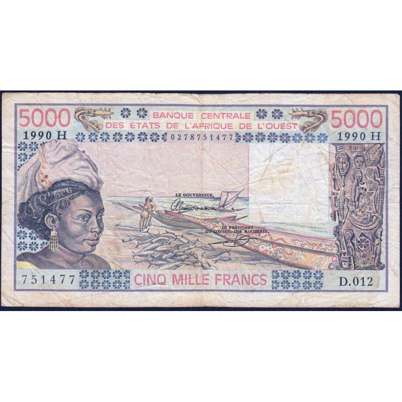 Niger - Pick 608Hm - 5'000 francs - Série D.012 - 1990 - Etat : TB-