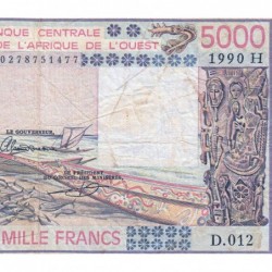 Niger - Pick 608Hm - 5'000 francs - Série D.012 - 1990 - Etat : TB-