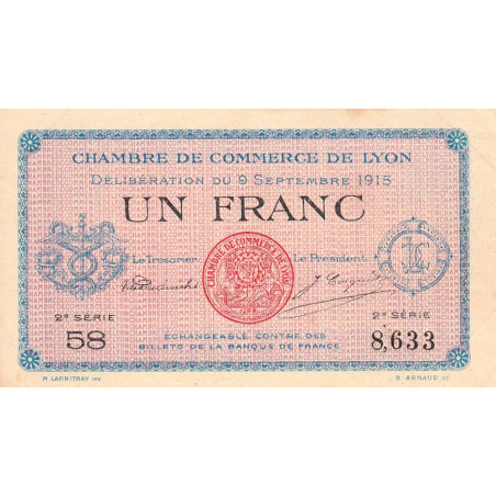 Lyon - Pirot 77-6 - 1 franc - 2e série 58 - 09/09/1915 - Etat : SUP+