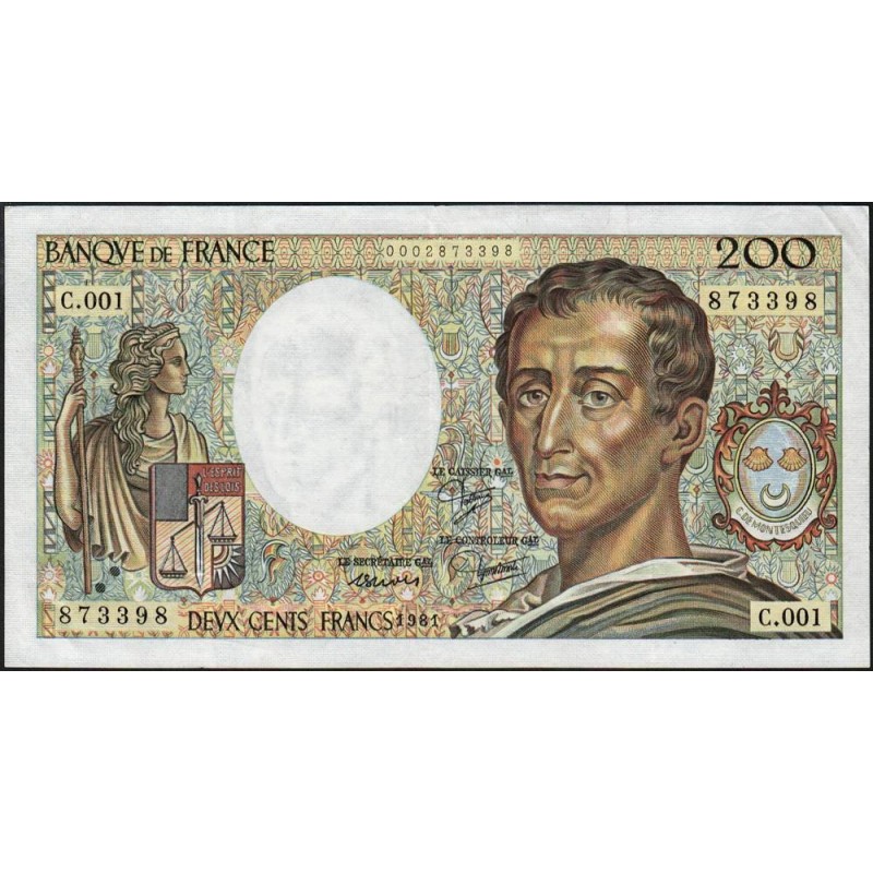 F 70-01 - 1981 - 200 francs - Montesquieu - Série C.001 - Etat : TTB