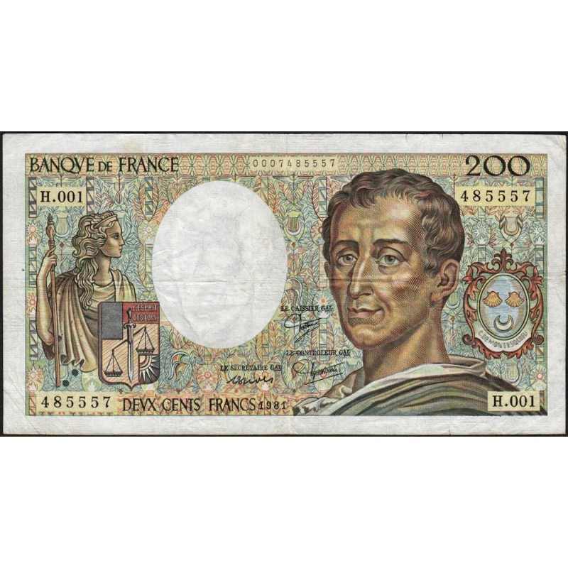 F 70-01 - 1981 - 200 francs - Montesquieu - Série H.001 - Etat : TB
