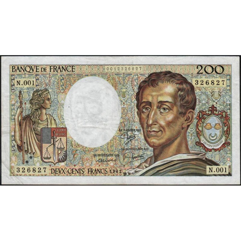 F 70-01 - 1981 - 200 francs - Montesquieu - Série N.001 - Etat : TB