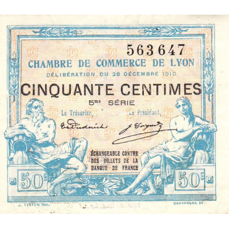 Lyon - Pirot 77-12 - 50 centimes - 5me série - 28/12/1916 - Etat : TTB+