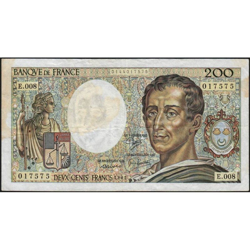 F 70-01 - 1981 - 200 francs - Montesquieu - Série E.008 - Etat : TB-