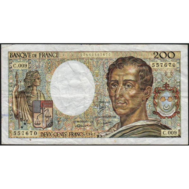 F 70-02 - 1982 - 200 francs - Montesquieu - Série C.009 - Etat : TB-
