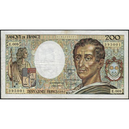F 70-02 - 1982 - 200 francs - Montesquieu - Série E.009 - Etat : TB