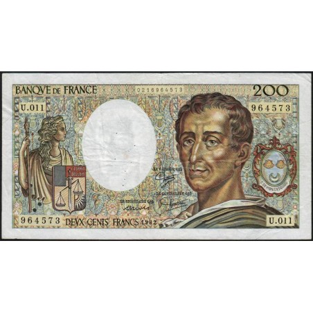 F 70-02 - 1982 - 200 francs - Montesquieu - Série U.011 - Etat : TB